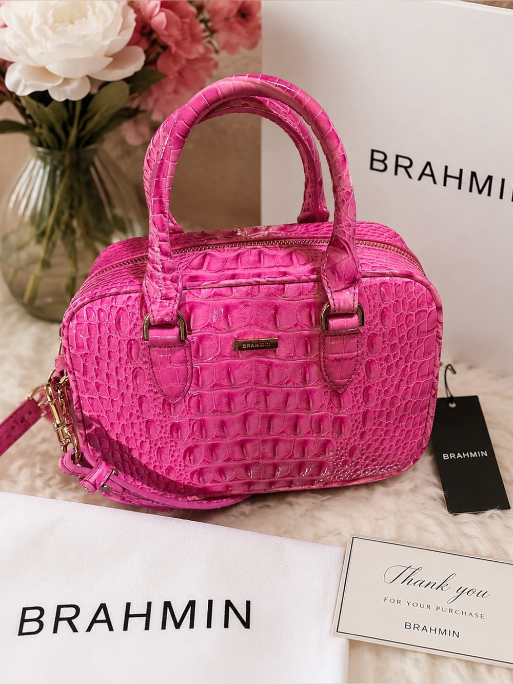 Brahmin Candy Pink Mara Leather Satchel Handbag NWT